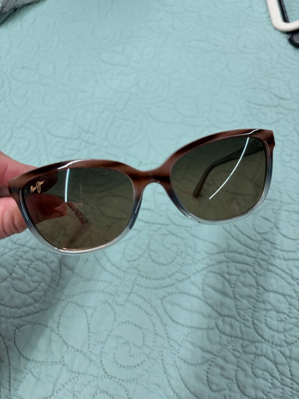 Maui Jim Brown Gradient Cat-Eye Sunglasses with Green Lenses
